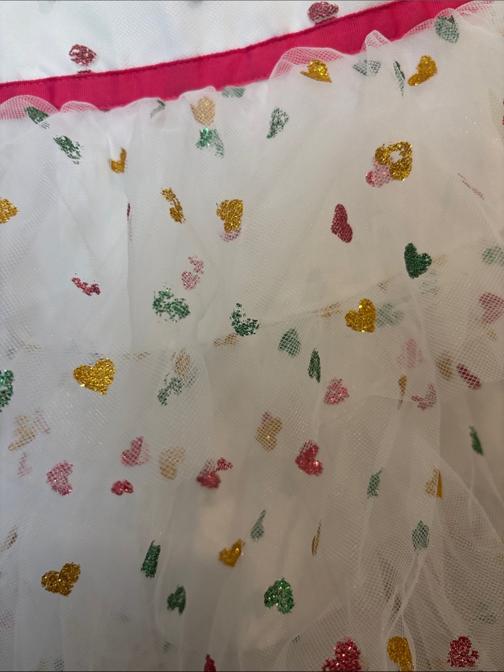 White Tulle Heart Print Party Dress with Pink Waist - Picture 4 of 8